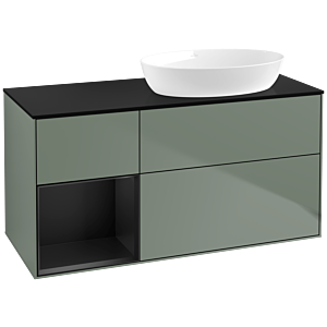 Villeroy et Boch Finion Villeroy et Boch FA42PDGM 120cm, plaque de recouvrement noir mat, étagères laqué noir mat, Olive Matt Lacquer