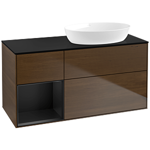 Villeroy und Boch Finion Waschtischunterschrank FA42PDGN 120cm, Abdeckplatte black matt, Regale Black matt lacquer, Walnut veneer