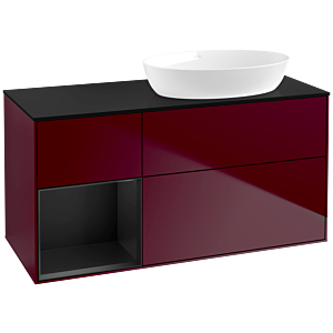 Villeroy et Boch Finion Villeroy et Boch FA42PDHB 120cm, plaque de recouvrement noir mat, étagères laqué noir mat, Peony Matt