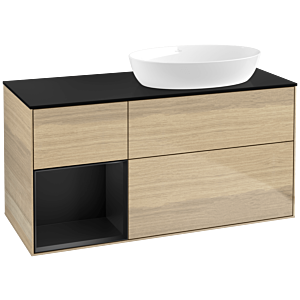 Villeroy et Boch Finion Villeroy et Boch FA42PDPC 120cm, plaque de recouvrement noir mat, étagères laqué noir mat, Oak Veneer