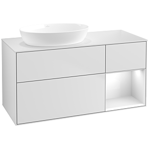 Villeroy et Boch Finion Villeroy et Boch FA51GFMT 120cm, plaque de recouvrement blanc mat, étagères laqué blanc brillant, laqué blanc mat