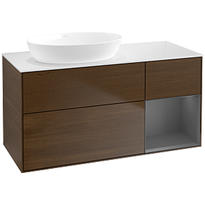 Villeroy und Boch Finion Waschtischunterschrank FA51GKGN 120cm, Abdeckplatte white matt, Regale Anthracite matt lacquer, Walnut veneer