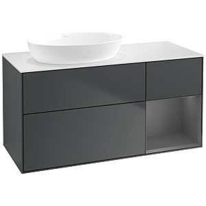 Villeroy und Boch Finion Waschtischunterschrank FA51GKHG 120cm, Abdeckplatte white matt, Regale Anthracite matt lacquer, Midnight Blue Matt Lacquer