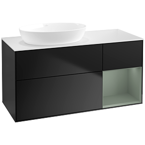 Villeroy und Boch Finion Waschtischunterschrank FA51GMPD 120cm, Abdeckplatte white matt, Regale Olive matt lacquer, Black matt lacquer