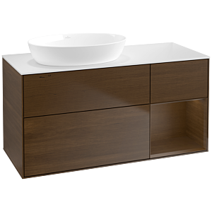 Villeroy und Boch Finion Waschtischunterschrank FA51GNGN 120cm, Abdeckplatte white matt, Regale Walnut Veneer, Walnut veneer