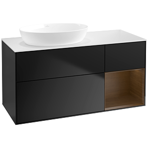 Villeroy und Boch Finion Waschtischunterschrank FA51GNPD 120cm, Abdeckplatte white matt, Regale Walnut Veneer, Black matt lacquer
