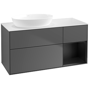 Villeroy und Boch Finion Waschtischunterschrank FA51PDGK 120cm, Abdeckplatte white matt, Regale Black matt lacquer, Anthracite matt