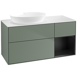 Villeroy und Boch Finion Waschtischunterschrank FA51PDGM 120cm, Abdeckplatte white matt, Regale Black matt lacquer, Olive Matt Lacquer