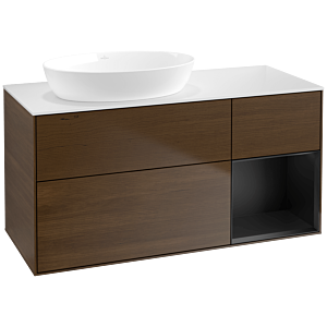Villeroy und Boch Finion Waschtischunterschrank FA51PDGN 120cm, Abdeckplatte white matt, Regale Black matt lacquer, Walnut veneer