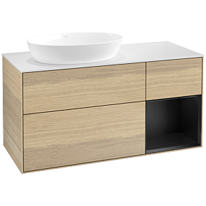 Villeroy und Boch Finion Waschtischunterschrank FA51PDPC 120cm, Abdeckplatte white matt, Regale Black matt lacquer, Oak Veneer