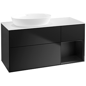 Villeroy et Boch Finion Villeroy et Boch FA51PDPD 120cm, plaque de recouvrement blanc mat, étagères laqué noir mat, laqué noir mat