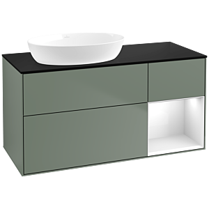 Villeroy und Boch Finion Waschtischunterschrank FA52GFGM 120cm, Abdeckplatte black matt, Regale Glossy white lacquer, Olive Matt Lacquer