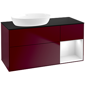 Villeroy und Boch Finion Waschtischunterschrank FA52GFHB 120cm, Abdeckplatte black matt, Regale Glossy white lacquer, Peony Matt