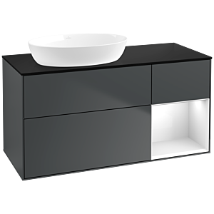Villeroy und Boch Finion Waschtischunterschrank FA52GFHG 120cm, Abdeckplatte black matt, Regale Glossy white lacquer, Midnight Blue Matt Lacquer