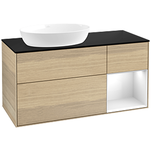 Villeroy und Boch Finion Waschtischunterschrank FA52GFPC 120cm, Abdeckplatte black matt, Regale Glossy white lacquer, Oak Veneer