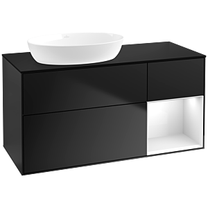 Villeroy et Boch Finion Villeroy et Boch FA52GFPD 120cm, plaque de recouvrement noir mat, étagères laqué blanc brillant, laqué noir mat