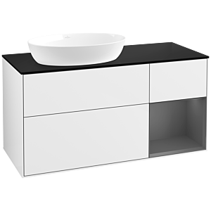 Villeroy und Boch Finion Waschtischunterschrank FA52GKGF 120cm, Abdeckplatte black matt, Regale Anthracite matt lacquer, Glossy white lacquer