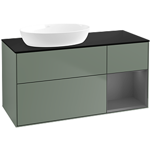 Villeroy und Boch Finion Waschtischunterschrank FA52GKGM 120cm, Abdeckplatte black matt, Regale Anthracite matt lacquer, Olive Matt Lacquer
