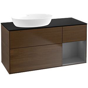 Villeroy und Boch Finion Waschtischunterschrank FA52GKGN 120cm, Abdeckplatte black matt, Regale Anthracite matt lacquer, Walnut veneer