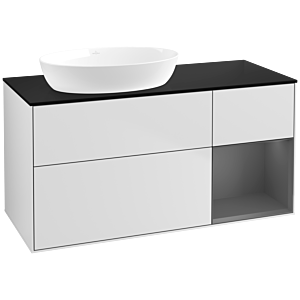 Villeroy und Boch Finion Waschtischunterschrank FA52GKMT 120cm, Abdeckplatte black matt, Regale Anthracite matt lacquer, White matt lacquer