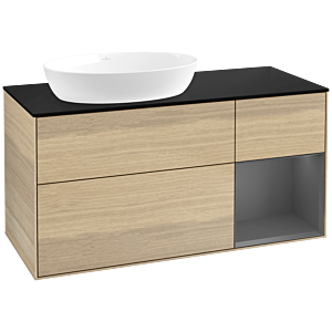 Villeroy und Boch Finion Waschtischunterschrank FA52GKPC 120cm, Abdeckplatte black matt, Regale Anthracite matt lacquer, Oak Veneer