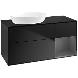 Villeroy et Boch Finion Villeroy et Boch FA52GKPD 120cm, plaque de recouvrement noir mat, étagères laqué mat anthracite, laqué noir mat