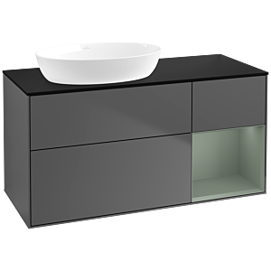 Villeroy und Boch Finion Waschtischunterschrank FA52GMGK 120cm, Abdeckplatte black matt, Regale Olive matt lacquer, Anthracite matt
