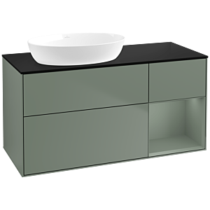 Villeroy und Boch Finion Waschtischunterschrank FA52GMGM 120cm, Abdeckplatte black matt, Regale Olive matt lacquer, Olive Matt Lacquer