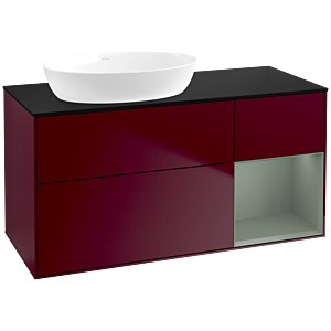Villeroy und Boch Finion Waschtischunterschrank FA52GMHB 120cm, Abdeckplatte black matt, Regale Olive matt lacquer, Peony Matt