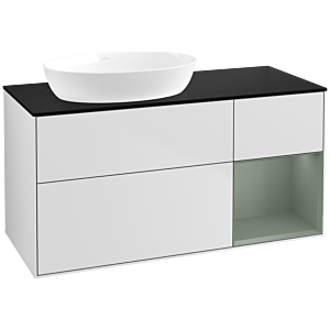 Villeroy und Boch Finion Waschtischunterschrank FA52GMMT 120cm, Abdeckplatte black matt, Regale Olive matt lacquer, White matt lacquer
