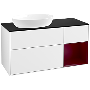 Villeroy and Boch Finion Villeroy and Boch Finion FA52HBGF 120cm, cover plate black matt, shelves Peony matt lacquer, glossy white lacquer