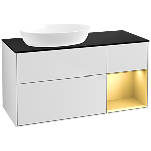 Villeroy und Boch Finion Waschtischunterschrank FA52HFMT 120cm, Abdeckplatte black matt, Regale Gold matt lacquer, White matt lacquer
