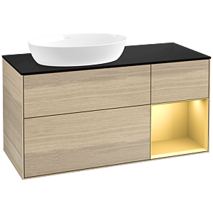 Villeroy et Boch Finion Villeroy et Boch FA52HFPC 120cm, plaque de recouvrement noir mat, étagères laqué mat or, Oak Veneer