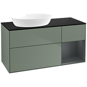 Villeroy et Boch Finion Villeroy et Boch FA52HGGM 120cm, plaque de recouvrement noir mat, étagères laqué mat Midnight, Olive Matt Lacquer