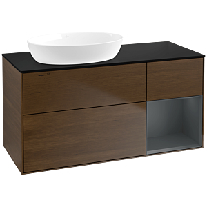 Villeroy et Boch Finion Villeroy et Boch FA52HGGN 120cm, plaque de recouvrement noir mat, étagères laqué mat Midnight, placage noyer