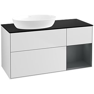 Villeroy et Boch Finion Villeroy et Boch FA52HGMT 120cm, plaque de recouvrement noir mat, étagères laqué mat Midnight, laqué blanc mat