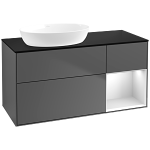 Villeroy et Boch Finion Villeroy et Boch FA52MTGK 120cm, plaque de recouvrement noir mat, étagères laqué blanc mat, anthracite mat