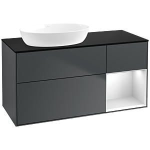 Villeroy et Boch Finion Villeroy et Boch FA52MTHG 120cm, plaque de recouvrement noir mat, étagères laqué blanc mat, Midnight Blue Matt Lacquer