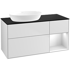 Villeroy et Boch Finion Villeroy et Boch FA52MTMT 120cm, plaque de recouvrement noir mat, étagères laqué blanc mat, laqué blanc mat