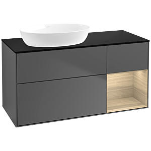 Villeroy und Boch Finion Waschtischunterschrank FA52PCGK 120cm, Abdeckplatte black matt, Regale Oak Veneer, Anthracite matt