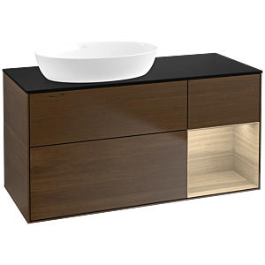 Villeroy und Boch Finion Waschtischunterschrank FA52PCGN 120cm, Abdeckplatte black matt, Regale Oak Veneer, Walnut veneer