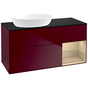 Villeroy und Boch Finion Waschtischunterschrank FA52PCHB 120cm, Abdeckplatte black matt, Regale Oak Veneer, Peony Matt