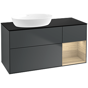 Villeroy und Boch Finion Waschtischunterschrank FA52PCHG 120cm, Abdeckplatte black matt, Regale Oak Veneer, Midnight Blue Matt Lacquer