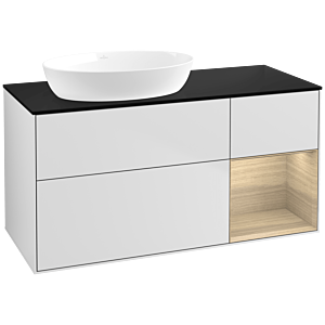 Villeroy und Boch Finion Waschtischunterschrank FA52PCMT 120cm, Abdeckplatte black matt, Regale Oak Veneer, White matt lacquer