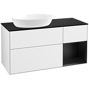 Villeroy und Boch Finion Waschtischunterschrank FA52PDGF 120cm, Abdeckplatte black matt, Regale Black matt lacquer, Glossy white lacquer