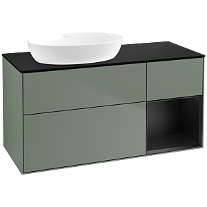 Villeroy und Boch Finion Waschtischunterschrank FA52PDGM 120cm, Abdeckplatte black matt, Regale Black matt lacquer, Olive Matt Lacquer