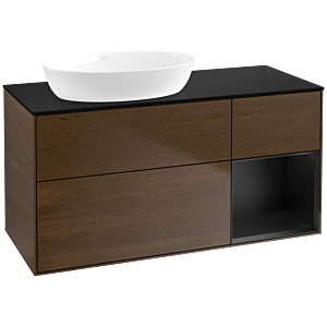 Villeroy und Boch Finion Waschtischunterschrank FA52PDGN 120cm, Abdeckplatte black matt, Regale Black matt lacquer, Walnut veneer