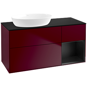 Villeroy und Boch Finion Waschtischunterschrank FA52PDHB 120cm, Abdeckplatte black matt, Regale Black matt lacquer, Peony Matt