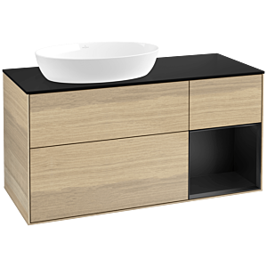 Villeroy und Boch Finion Waschtischunterschrank FA52PDPC 120cm, Abdeckplatte black matt, Regale Black matt lacquer, Oak Veneer