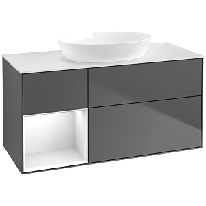 Villeroy und Boch Finion Waschtischunterschrank FA61GFGK 120cm, Abdeckplatte white matt, Regale Glossy white lacquer, Anthracite matt